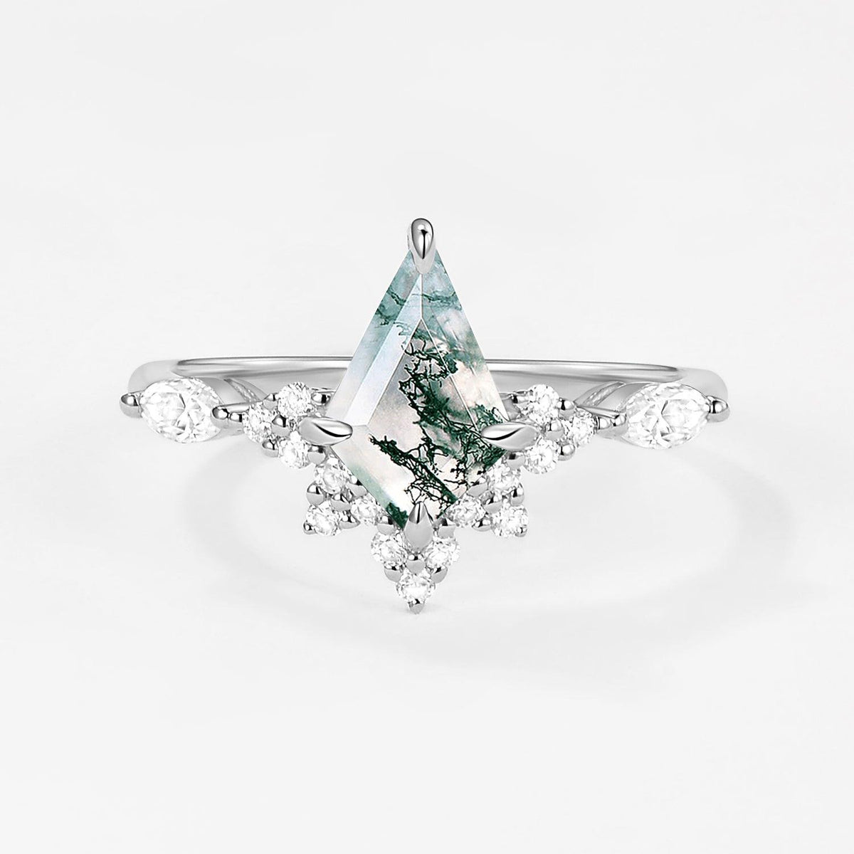 Unique Moss Agate Stacking Engagement Ring.