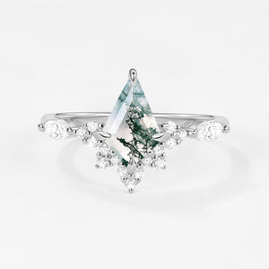 Unique Moss Agate Stacking Engagement Ring.