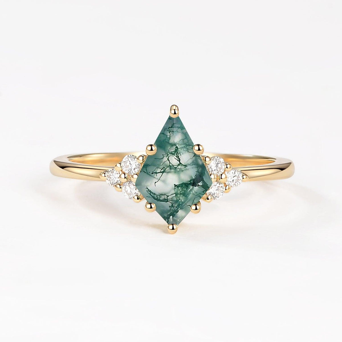Unique Moss Agate Kite Cut Engagement Ring.