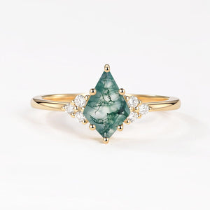 Unique Moss Agate Kite Cut Engagement Ring.