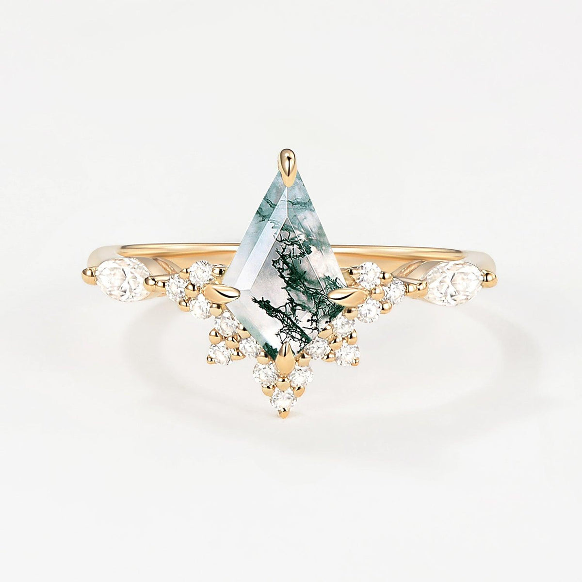 Unique Moss Agate Stacking Engagement Ring.