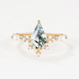 Unique Moss Agate Stacking Engagement Ring.