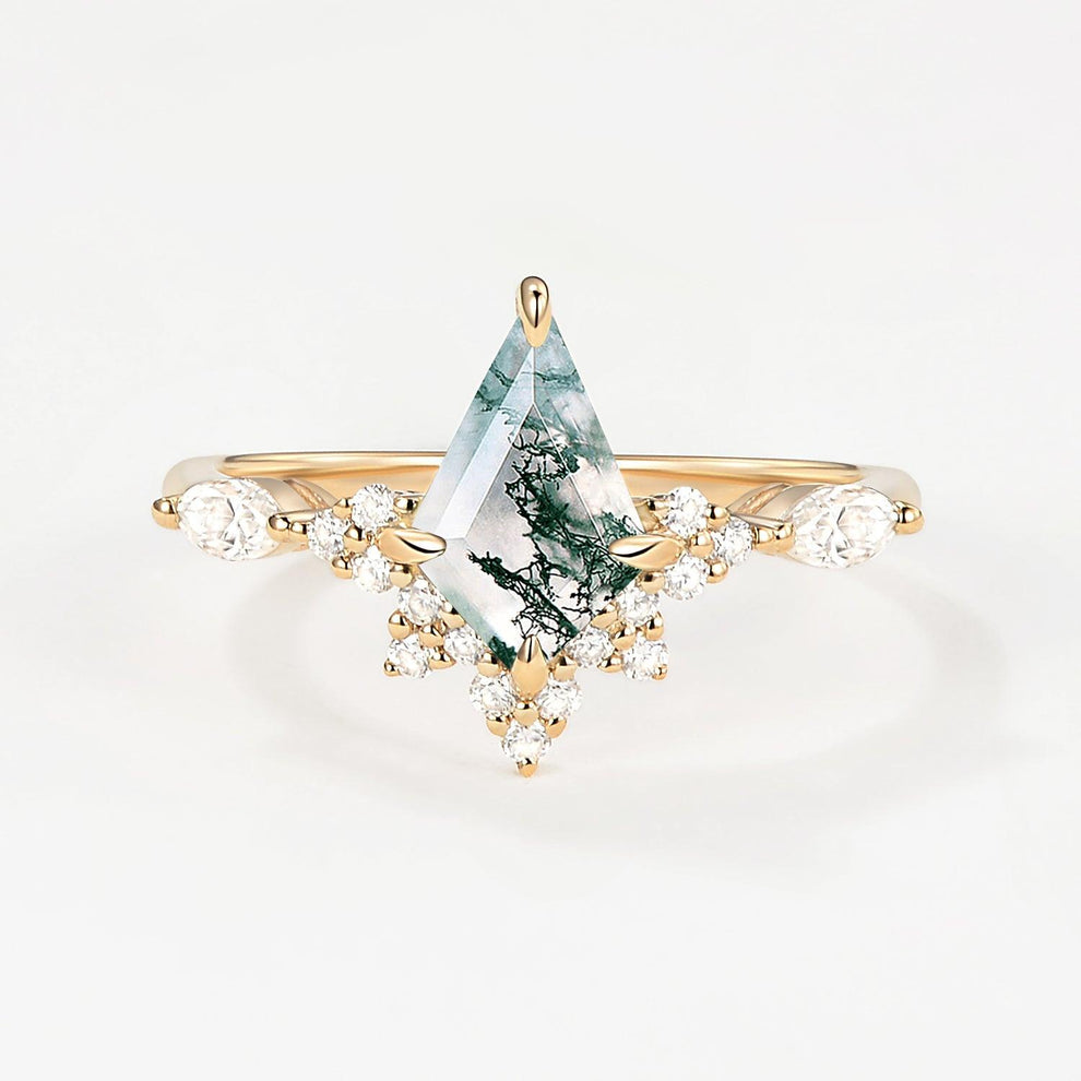 Unique Moss Agate Stacking Engagement Ring.