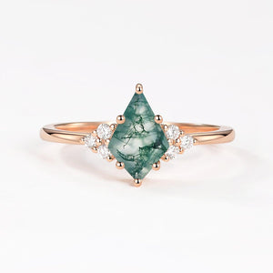 Unique Moss Agate Kite Cut Engagement Ring.