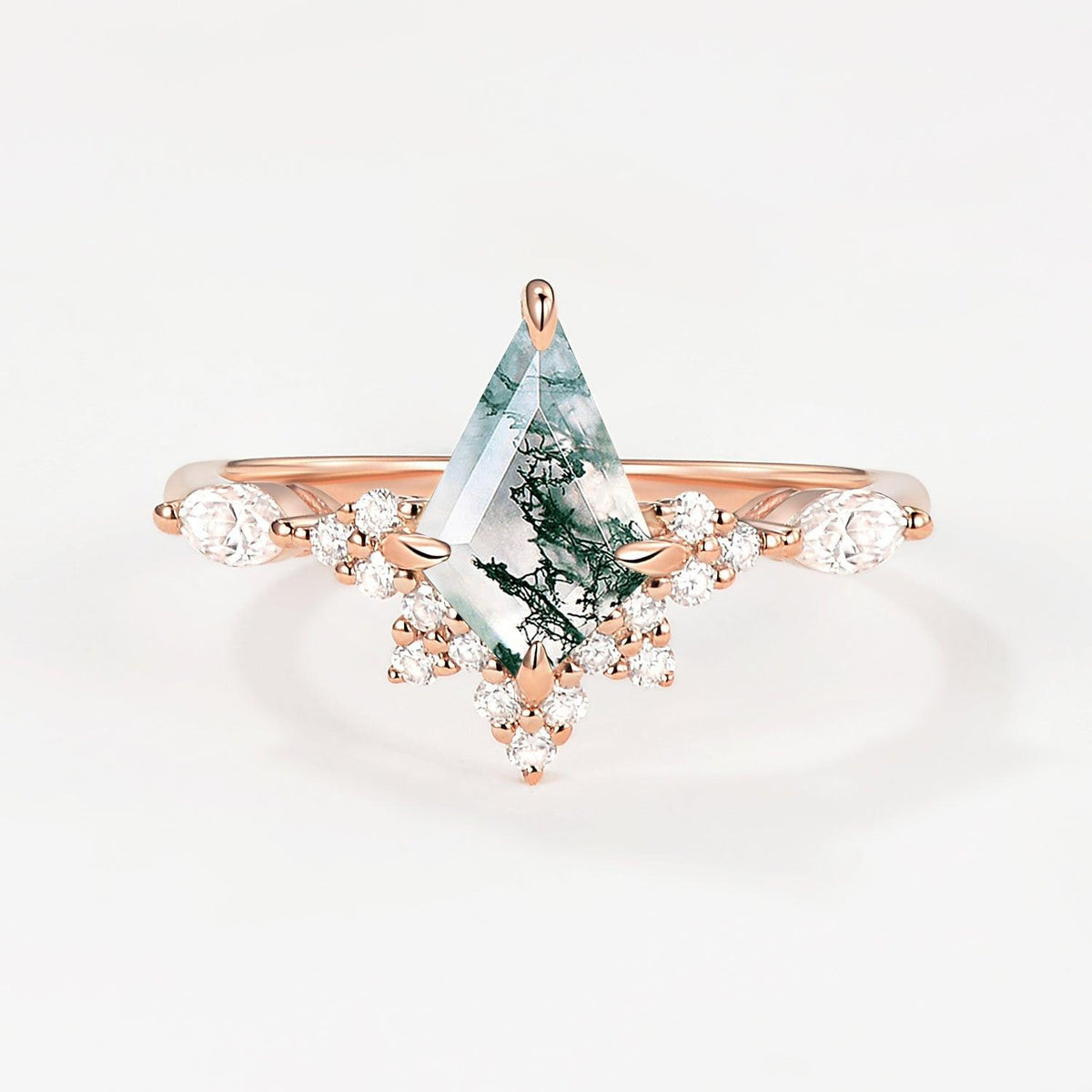 Unique Moss Agate Stacking Engagement Ring.
