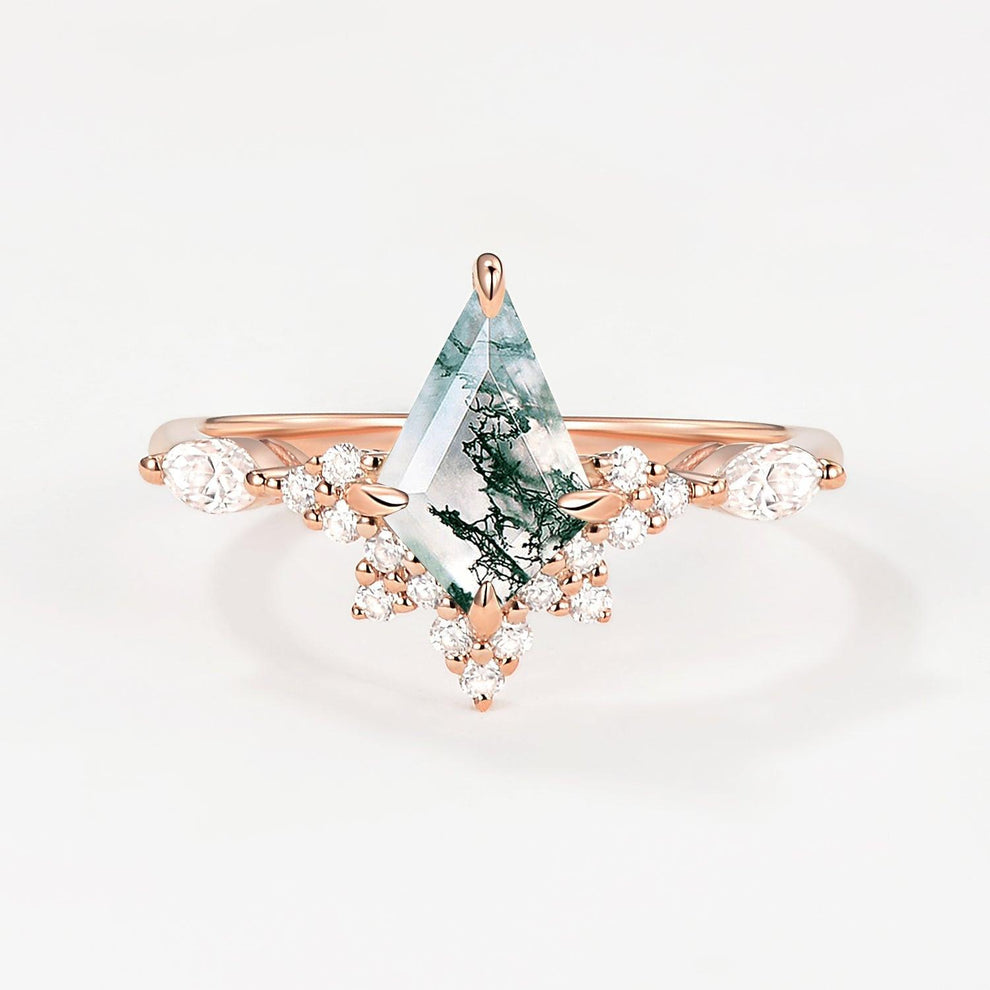 Unique Moss Agate Stacking Engagement Ring.