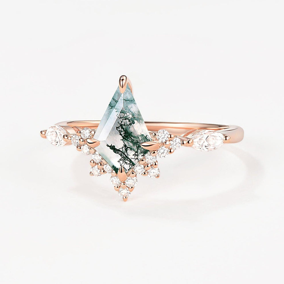 Unique Moss Agate Stacking Engagement Ring.