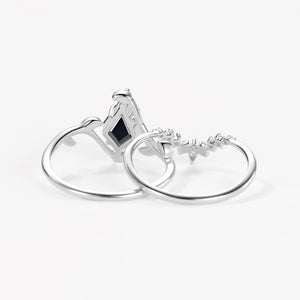 Ivy Unique Kite Cut Moss Agate Leafy Engagement Ring Sets 2pcs.