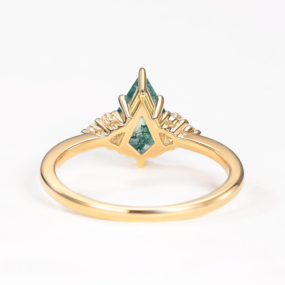 Unique Moss Agate Kite Cut Engagement Ring.