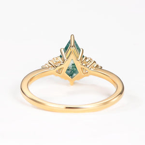 Unique Moss Agate Kite Cut Engagement Ring.