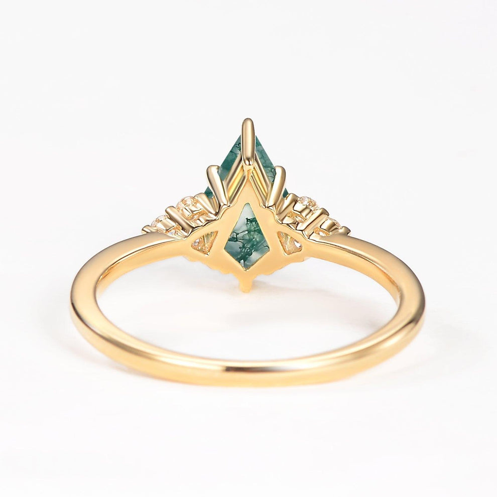 Unique Moss Agate Kite Cut Engagement Ring.