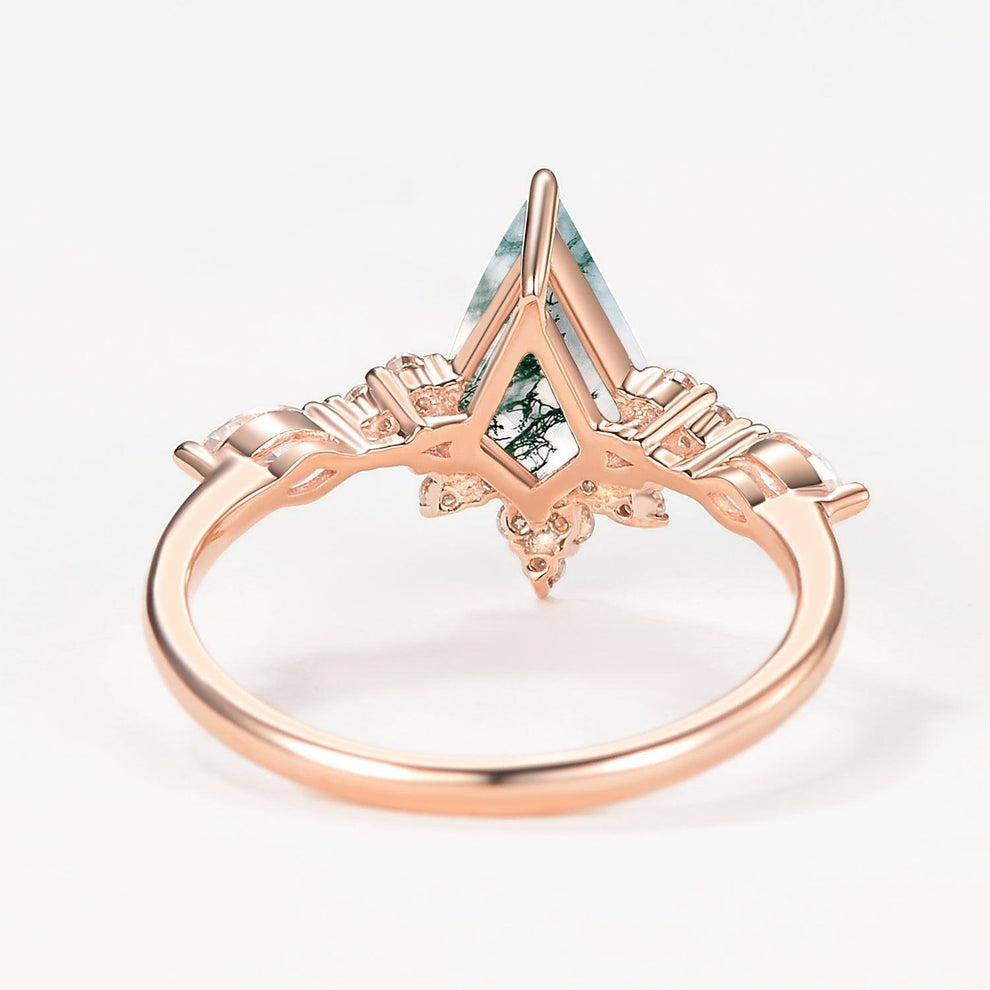 Unique Moss Agate Stacking Engagement Ring.