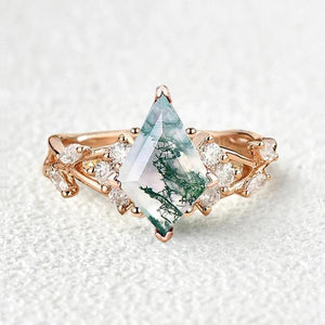Kite Moss Agate Cluster Marquise Gold Engagement Ring.