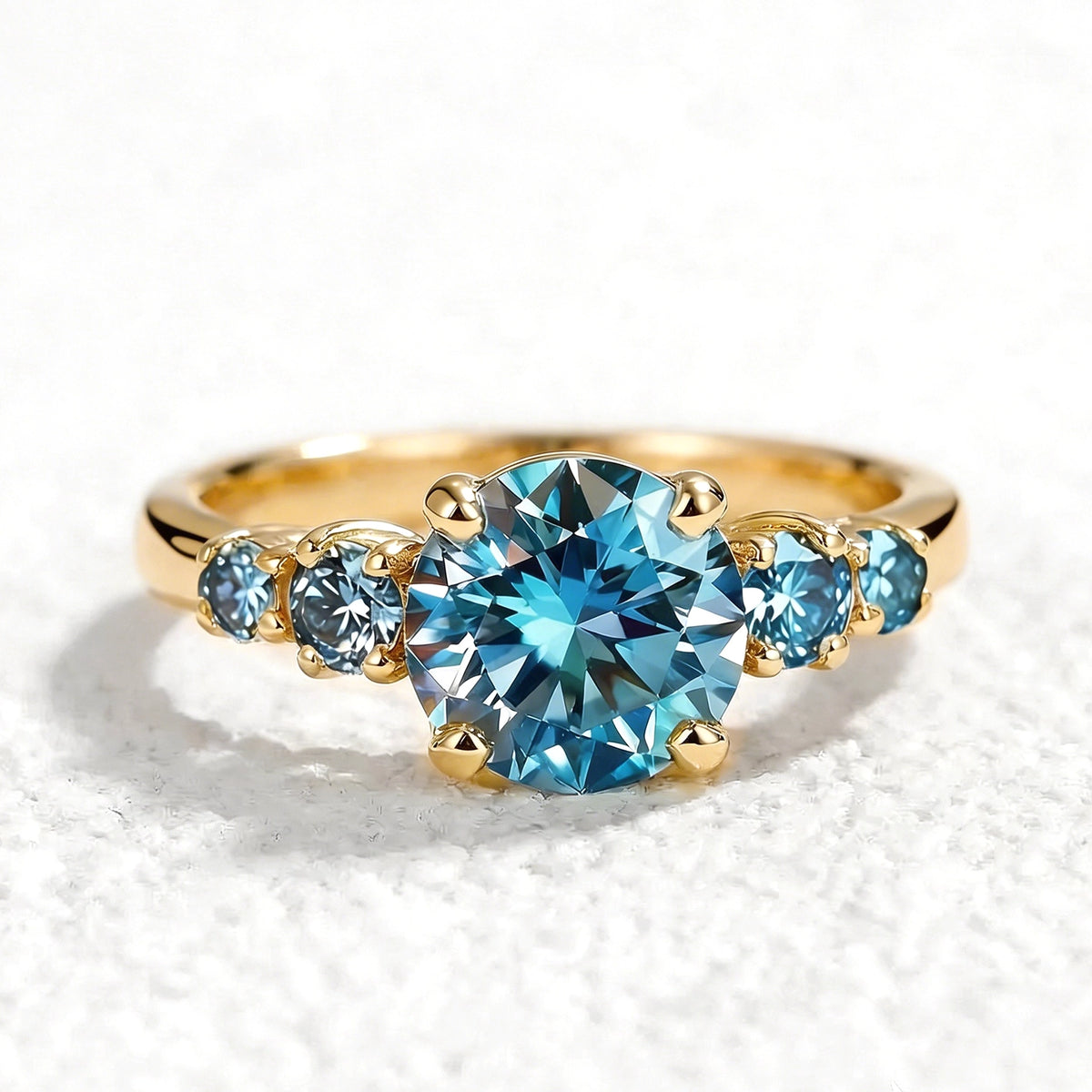 Althea  Classic 1CT Round-Cut Blue Sapphire Gold Ring.