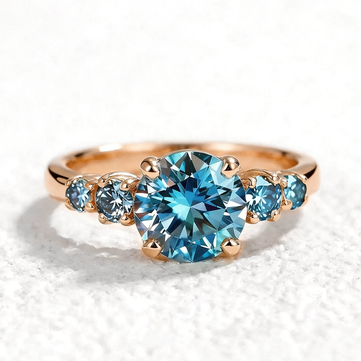 Althea  Classic 1CT Round-Cut Blue Sapphire Gold Ring.