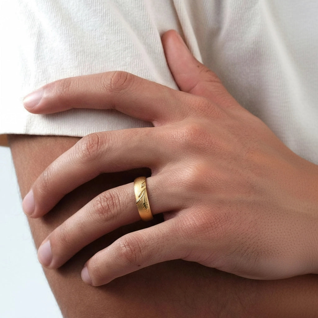 The Intertwined Wedding Set – Sandblasted Branch & Curved Vine Bands.
