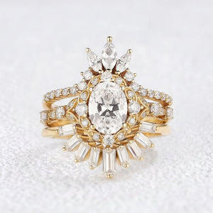 Victoria’s Coronet | Oval Cut Moissanite Sunflower Ring Set 3pcs.