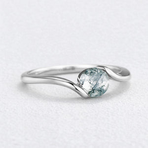 One Stone Duo | Round Moss Agate Couple Ring Set 2pcs.