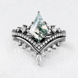 Sylvie’s Cascade | Kite Cut Moss Agate Stacking Bridal Set 3pcs.