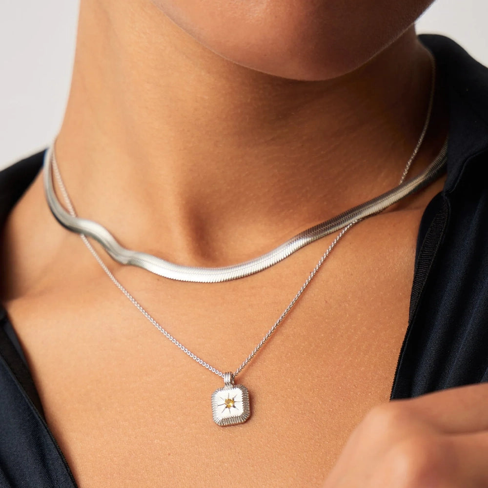November Birthstone Pendant Necklace | Sterling Silver/Citrine.