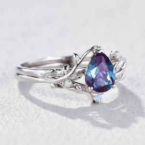 Iris’s Vine | Vintage Pear Alexandrite & Moonstone Bridal Set 2pcs.