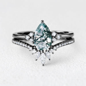Genevieve’s Grace | Vintage Pear Cut Moss Agate Bridal Set 2pcs