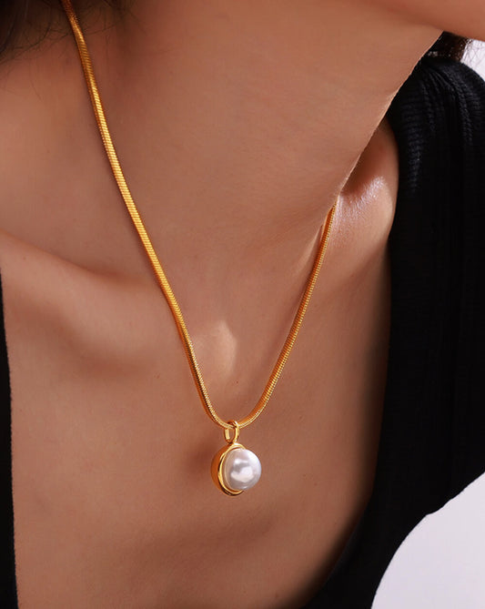 Gold Serpent & Tide Moon Pendant Necklace