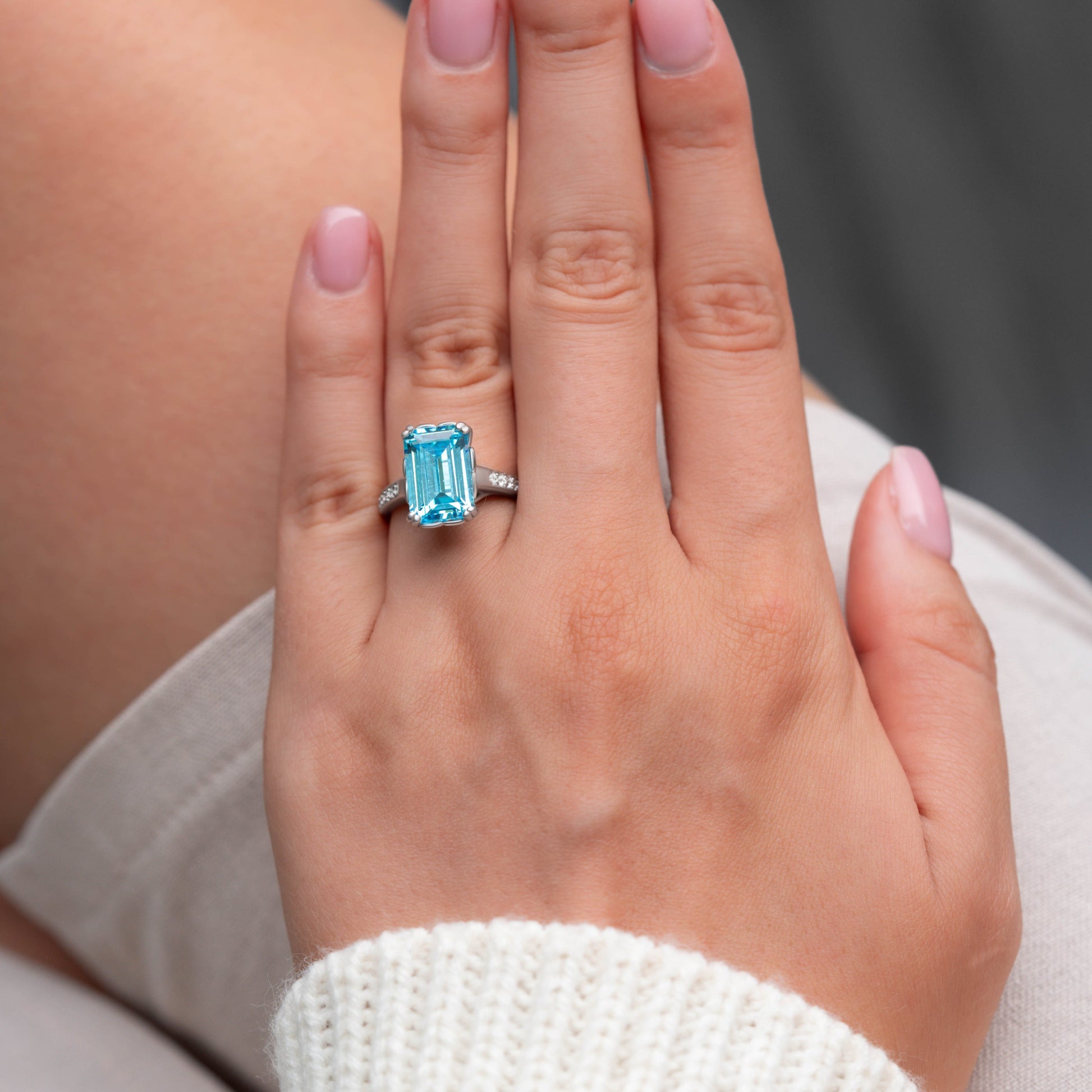 Aqua Dream 5CT Emerald-Cut Blue Gemstone Ring