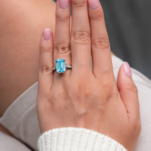 Aqua Dream 5CT Emerald-Cut Blue Gemstone Ring