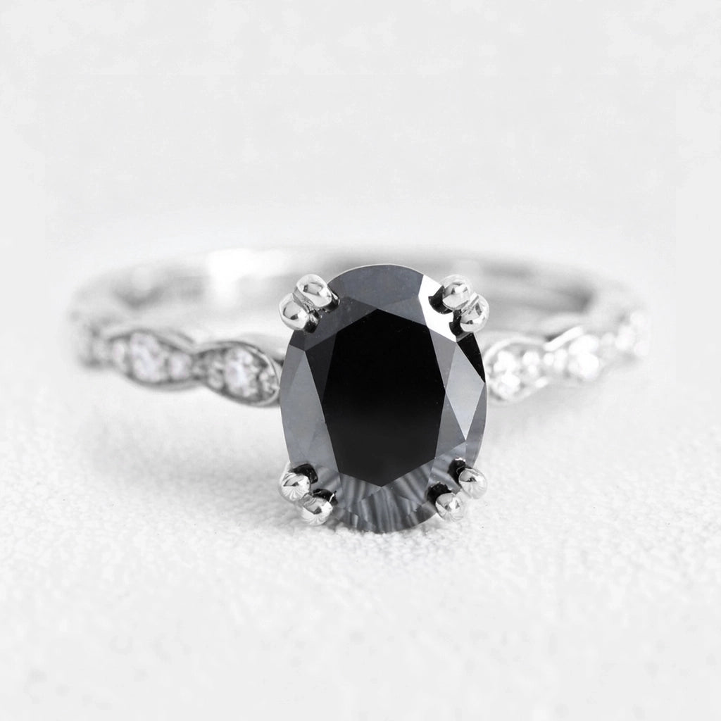 Vera's Midnight | Oval Black Diamond Solitaire Engagement Ring.