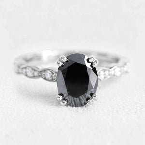 Vera's Midnight | Oval Black Diamond Solitaire Engagement Ring.