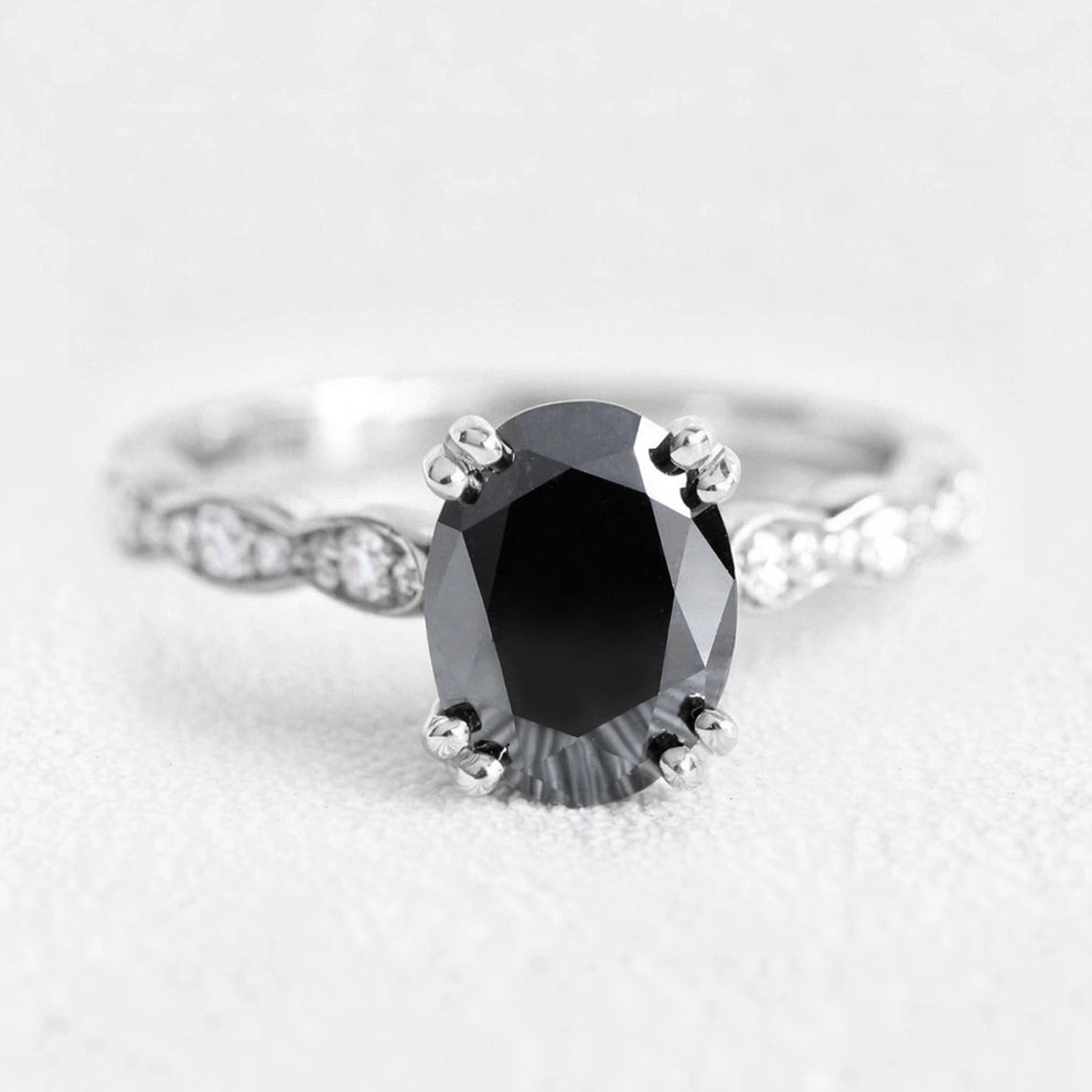 Vera's Midnight | Oval Black Diamond Solitaire Engagement Ring.