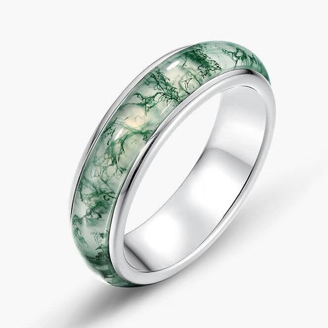 Atlas Arc | Eternal Curved Moss Agate Inlay Wedding Band.