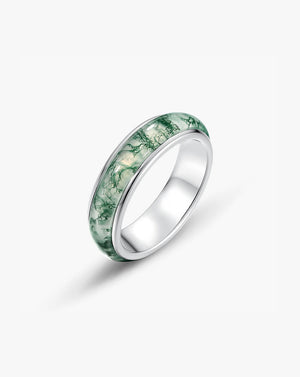 Minimalist Classic Moss Agate Band Ring in Sterling Silver