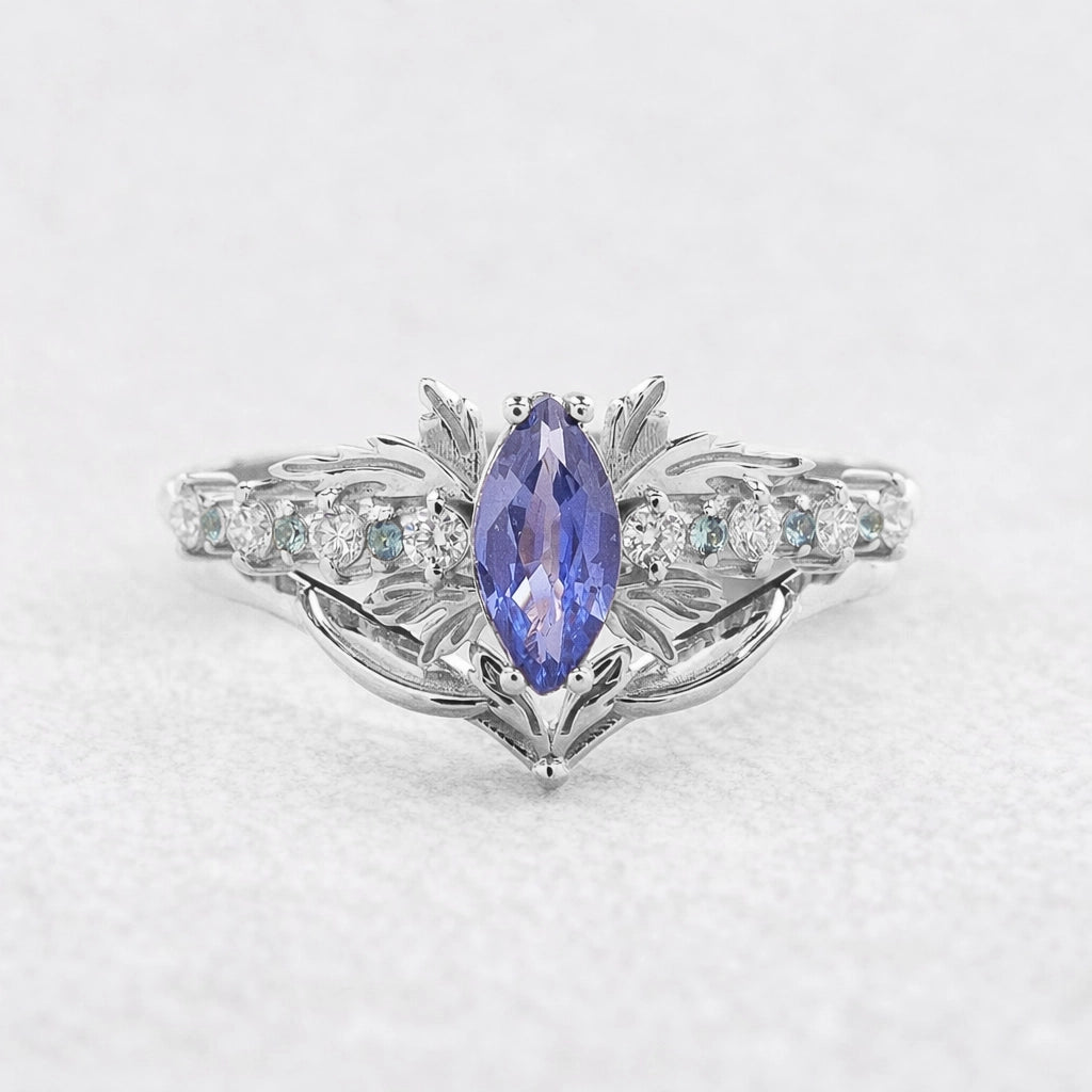 Aurora’s Fairy Wing | Marquise Natural Sapphire Vintage Bridal Set 2pcs.