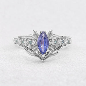 Aurora’s Fairy Wing | Marquise Natural Sapphire Vintage Bridal Set 2pcs.