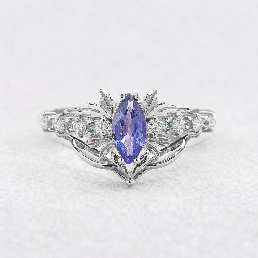 Aurora’s Fairy Wing | Marquise Natural Sapphire Vintage Bridal Set 2pcs.
