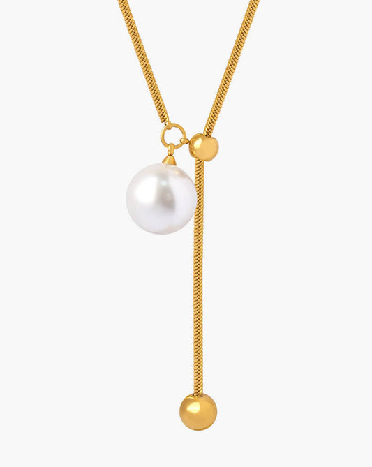 Adjustable Gold Pearl Pendant Necklace with Slider Knot Charm