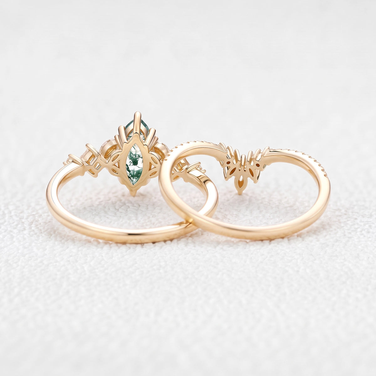 Diana’s Glade | Marquise Moss Agate Cluster Chevron Bridal Set 2pcs