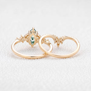 Diana’s Glade | Marquise Moss Agate Cluster Chevron Bridal Set 2pcs