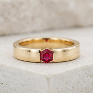 Ruben’s Hexagon | Ruby Tension Set Men's Wedding Band.