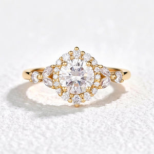 Aurora’s Radiance | Vintage Round Diamond Halo Engagement Ring.