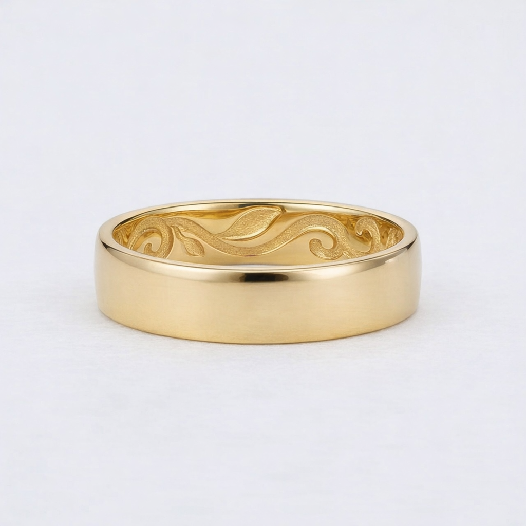 Moss Trace | Inner Engraved Moss Agate Men's Wedding Band.