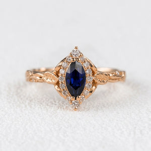 Victoria’s Diadem | Marquise Cut Sapphire & Diamond Halo Bridal Set 2pcs.