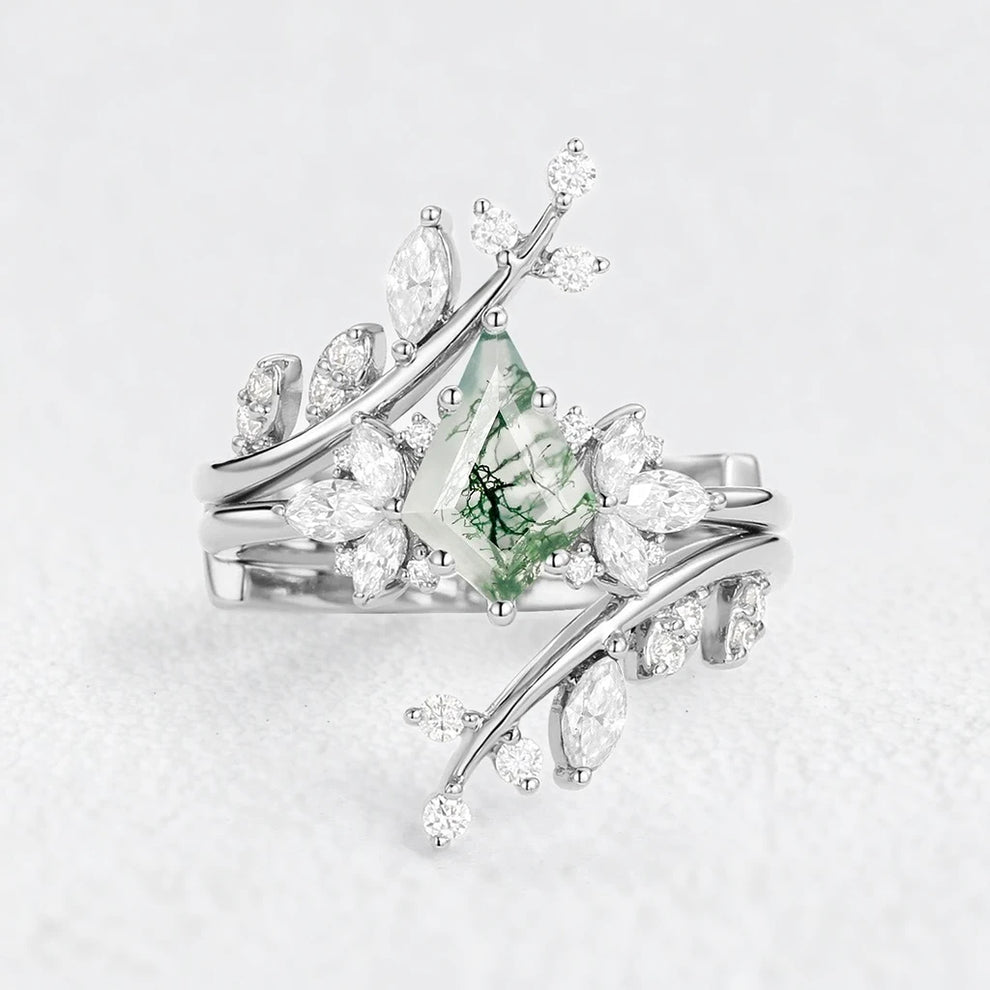Forest Cage | Kite Cut Moss Agate Leafy Bridal Set 2pcs