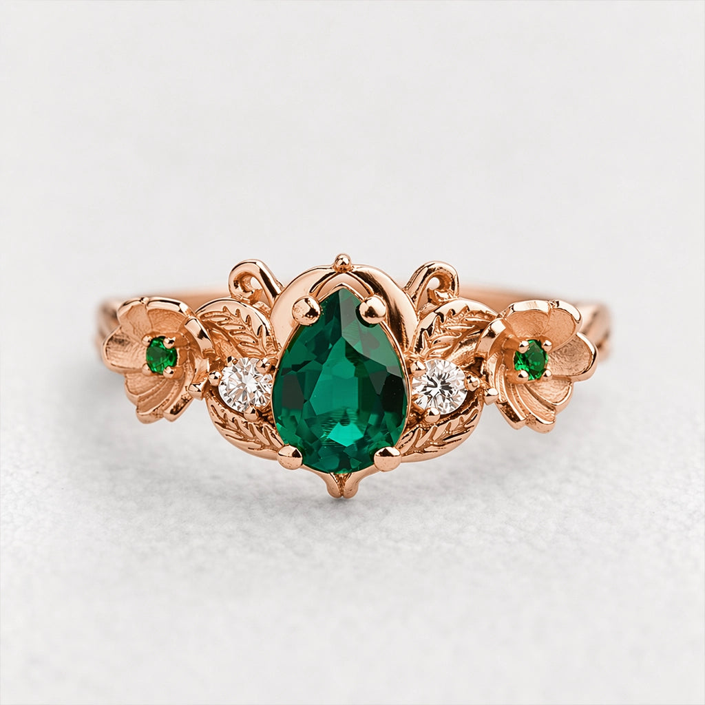 Flora’s Bloom | Natural Emerald Floral Bridal Set 2pcs.