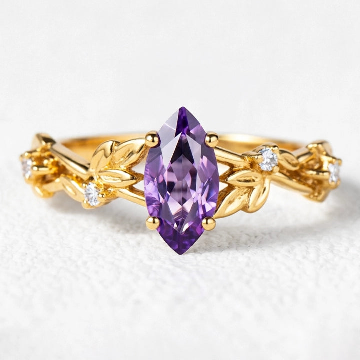 Violet’s Twig | Vintage Marquise Amethyst & Diamond Bridal Set 2pcs.