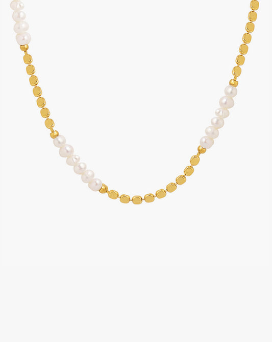 Minimalist Lentil Bead Necklace with Freshwater Pearls