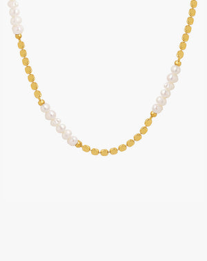 Minimalist Lentil Bead Necklace with Freshwater Pearls