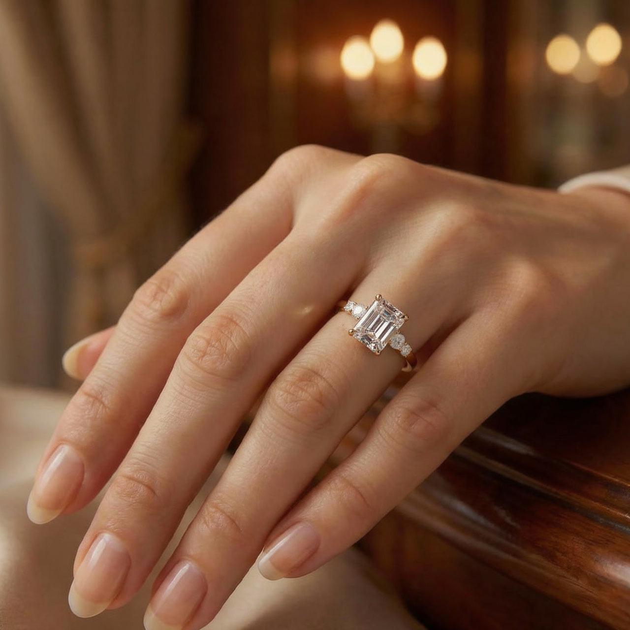Aurora‘s Prism | 2CT Emerald Cut Moissanite Ring.
